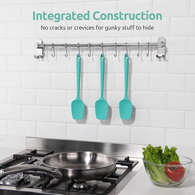 U-Taste Silicone Spoon Spatula Set: 480ºF Heat Resistant Food Grade Flexible Rubber Spoonula, Nonstick Cooking Mixing Scooping Kitchen Baking Scraper Utensils Set of 3 for Pan, Pot, Bowl (Aqua Sky)