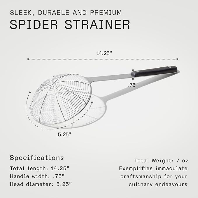 Made In Cookware - Stainless Steel Spider Strainer - Skimmer Ladle for Cooking and Frying - Harbour Blue POM Handle - Kitchen Essentials - Dishwasher Safe