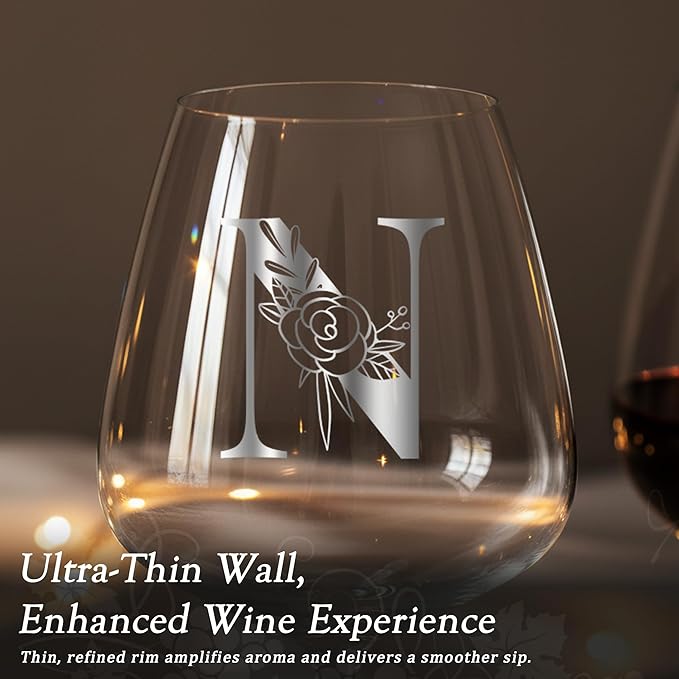 Personalized Crystal Wine Glass for Women Custom Gifts for Wife Brides Her Wedding Day Bridal Shower Bachelorette Party Engaged Engagement Aesthetic Romantic Birthday Christmas Valentines Husband,N
