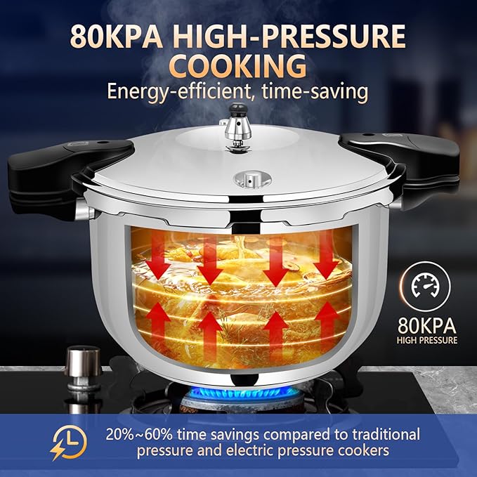 Stainless Steel Pressure Cooker 12 quart Peterboo Induction Compatible Thickened Pressure Cooker with Spring Valve Safeguard Devices, Compatible with Gas & Induction Cooker 8-12 people Use
