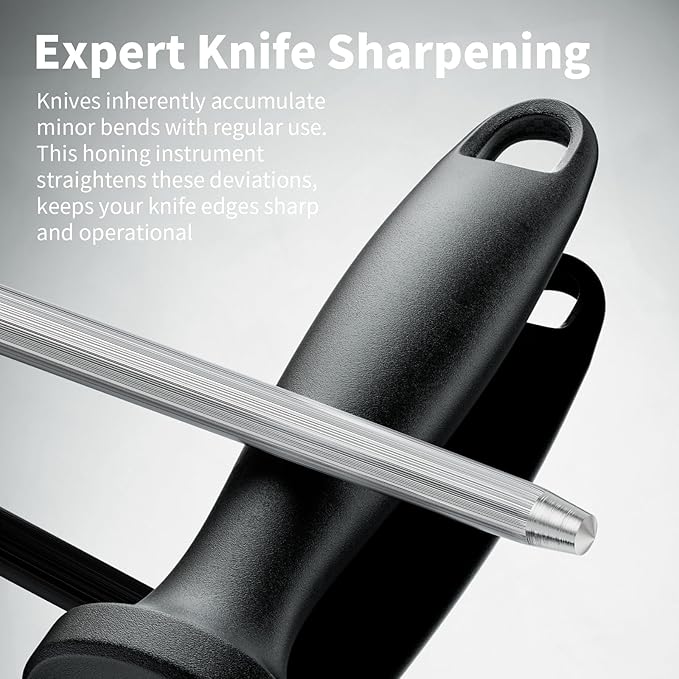 Knife Sharpener Rod, Kitchen Knives Sharpener Carbon Steel Professional Knife Sharpening Steel, Honing Rod with Hanging Holes (13 inches)