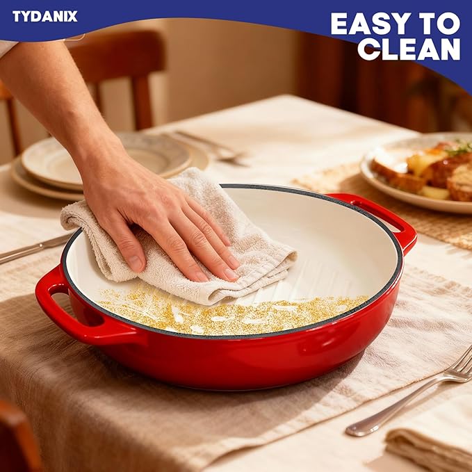 2-in-1 Multifunctional Enameled Cast Iron Dutch Oven, 6QT Loaf Pan with Dual Handles, Perfect for Baking Sourdough, Roasting, Braising & Stews, Oven & Stovetop Safe, Easy to Clean & Pre-Seasoned