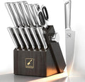 imarku Knife Kitchen Sets, Japanese Stainless Steel 14 Pcs Knife Block Set,Chef Knives with Built-in Sharpener, Dishwasher Safe, Non-Slip Ergonomic Handle,Deba Knife for Fish, Essential Home Gift