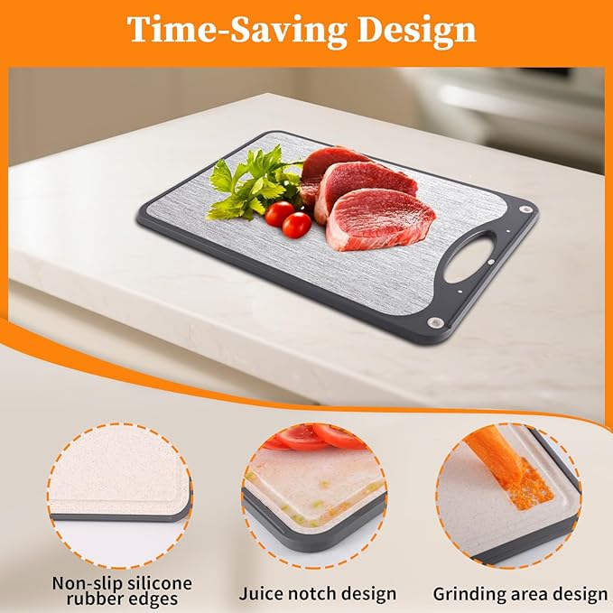 Titanium Cutting Boards, Double Sided Cutting Board For Kitchen,Food Grade Titanium And Wheat Straw PP, Large Size 15”×10”And Easy To Clean, Dark Gray