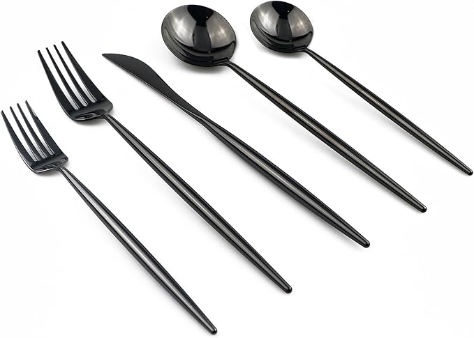 5-Piece Flatware Set, 18/10 Stainless Steel Dishwasher Safe, Mirror Polishing Black