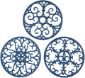 Silicone Trivet Mat - Hot Pot Holder Hot Pads for Table & Countertop - Teapot Trivet Kitchen Trivets - Non-Slip & Heat Resistant Modern Kitchen Hot Pads for Pots & Hot Dish Navy Blue Trivet Set of 3