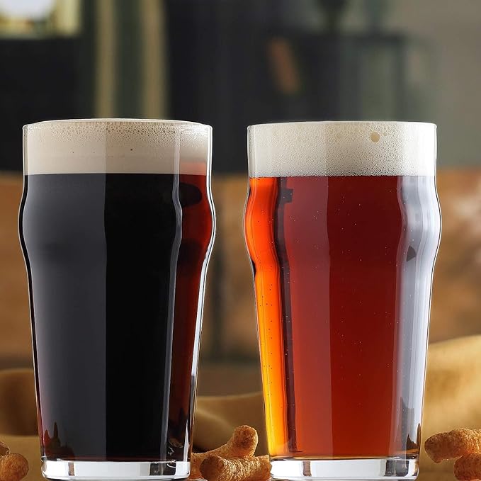 LAV Pint Beer Glasses Set of 4 x 19 oz - Traditional British Pub Pint Glasses - Large Craft Clear Beer, Iced Latte Glasses - Easy Stacking, Lead-Free, Gift Option
