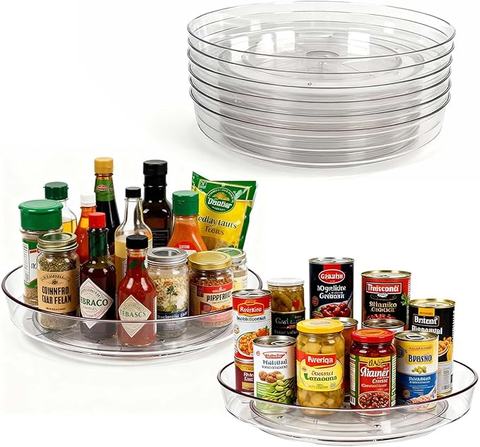 Lazy Susan Turntable for Spice Organization | Clear BPA-Free Plastic Rotating Organizer for Kitchen Cabinet, Pantry, Countertop, Fridge | 360-Degree Rotating Base (10 inch - 8 Pack)