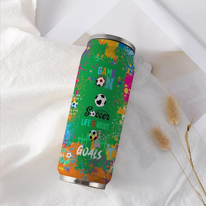 Soccer Tumbler 17oz Stainless Steel Insulated, Travel Coffee Cup, Sport Tumblers Gifts for Soccer Lovers, Men Women, Coach, Birthday, Christmas