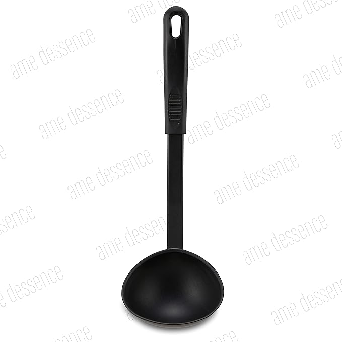 AME D'ESSENCE 4 oz Ladle 11 5/8 inch Black Nylon 410ºF Heat Resistant Soup Ladle with Ergonomic Handle Perfect for Stirring and Serving Soup Kitchen Gadgets for Serving