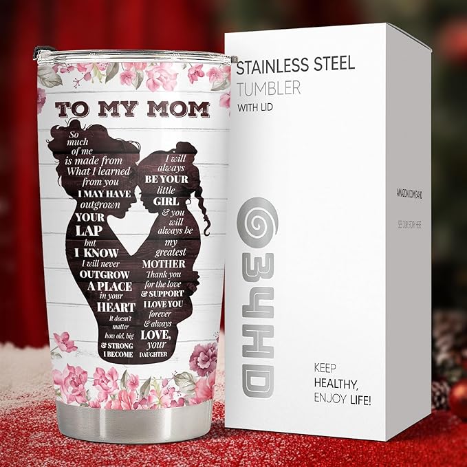 34HD Letters To Mom Tumbler with Lid, 20 oz Stainless Steel Vacuum Insulated Mommy Cup, Mama Coffee Mug, Mom Gifts from Daughter on Birthday Mothers Day Christmas