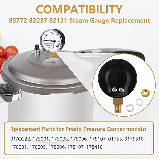 85772 Pressure Cooker Steam Gauge Replacement for Presto Steam Gauge 0175006 0178006 0178107 0178410 0175107 01755 0178001 0178005 0175005, Stainless Steal Canner Pressure Gauge
