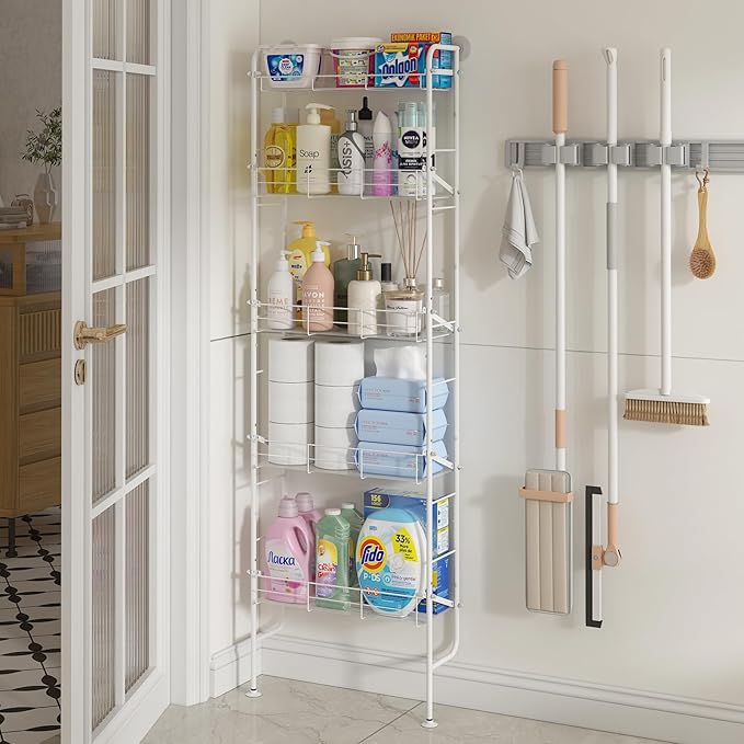 bukfen Behind The Door Organizers,5-Tier Narrow Bathroom Kitchen Shelf,Kitchen Corner Shelf Stand,Wall Storage,Spice Racks,Book Shelf,Behind The Door Storage,Multi Functional Shelf for Home,1 Pack