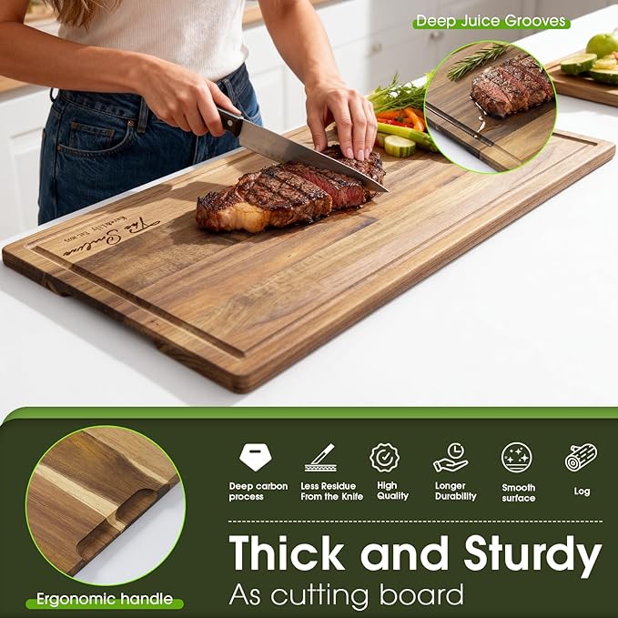 Personalized Acacia Wood Cutting Board - Laser Engraved Custom Board,Print in USA,Customizable Acacia Wood Cutting Board Eco-Friendly Wood,Gift for Wedding, Housewarming,Christmas