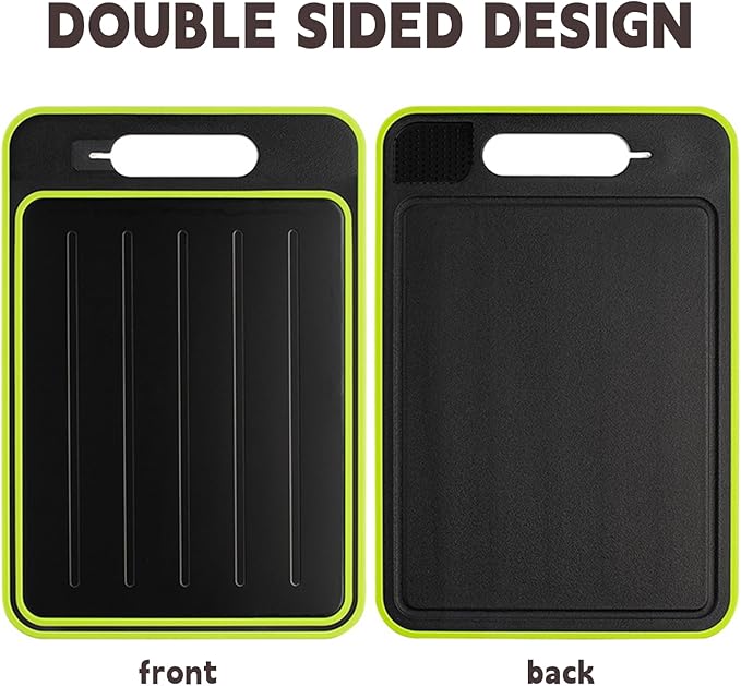 Cutting Board Double Sided,2 Pcs Vegetable Board With Sharpening Stone,Large Size+Small Size,Food Grade Stainless steel and Wheat straw PP Material,Eco-Friendly (khaki)