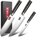 MDHAND Knife Set, 3PCS Professional Japanese Kitchen Knife Set, High Carbon Stainless Steel Chef Knife Sets with Balanced Pakkawood Handle, Including Chef, Santoku & Paring Knives, Elegant Box