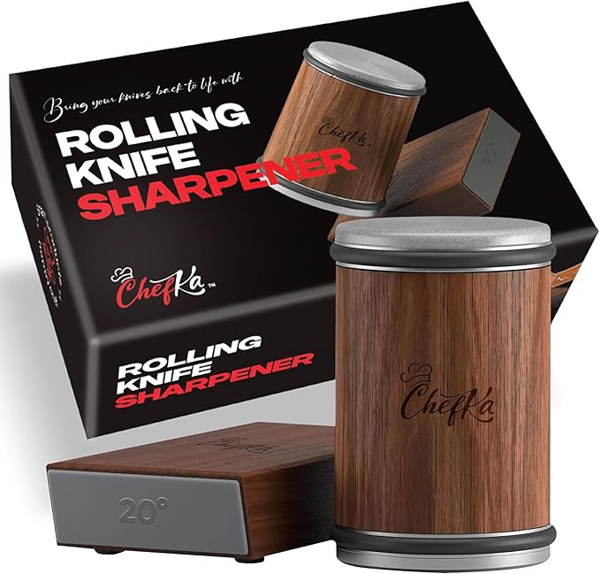 Rolling Knife Sharpener Kit for Kitchen - Stainless Steel Helix Disc, Diamond Plated, 15 & 20 Degree Angles, Quickly & Easily Sharpens Blades