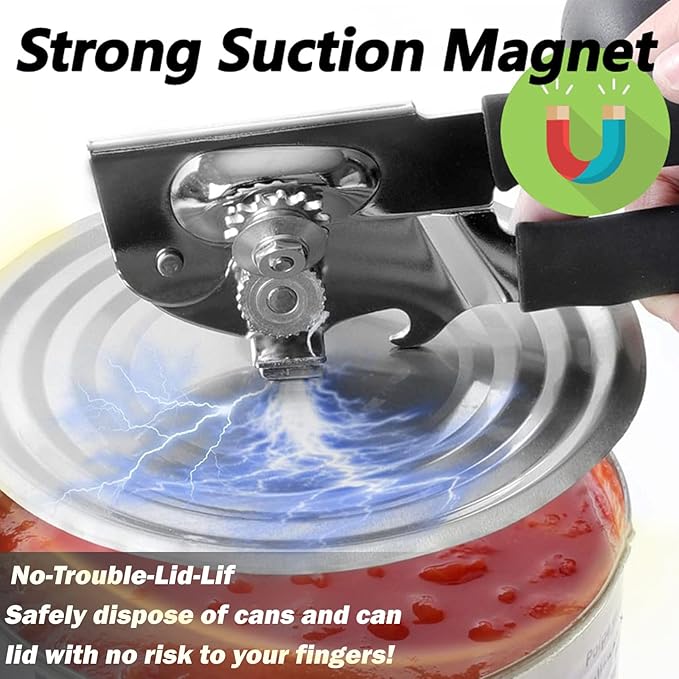Commercial Can Opener, RICKUNCL Hand Crank Can Opener with Magnet, Comfortable Extra-long Handles, Oversized Knob, Professional Ergonomic & Easy for Big Cans