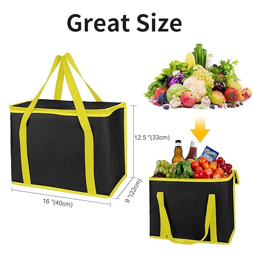 2-Pack Extra Insulated Grocery Shopping Bag, Large Green Leaf, Kitchen Foldable Reusable Bags Groceries,Sturdy Zipper,Collapsible,Tote,Cooler, Women,Durable Carrier