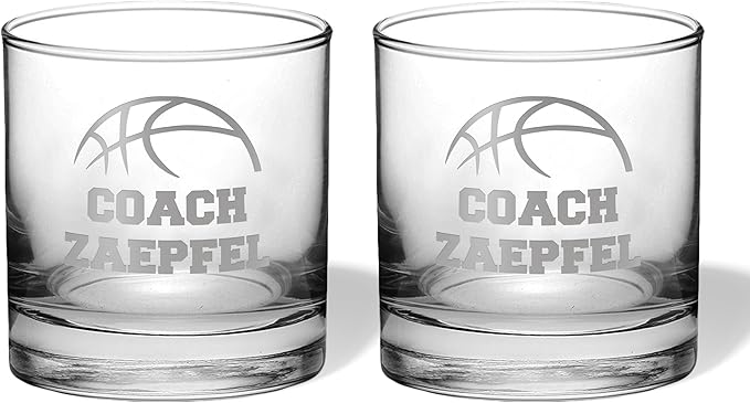 Basketball Whiskey Glasses - Personalized Engraved Basketball Coach Whiskey Glass Coach Award Thank You Gifts for Men End of Season Gifts for Coaches (Basketball, Dbl Whiskey Gift Box)