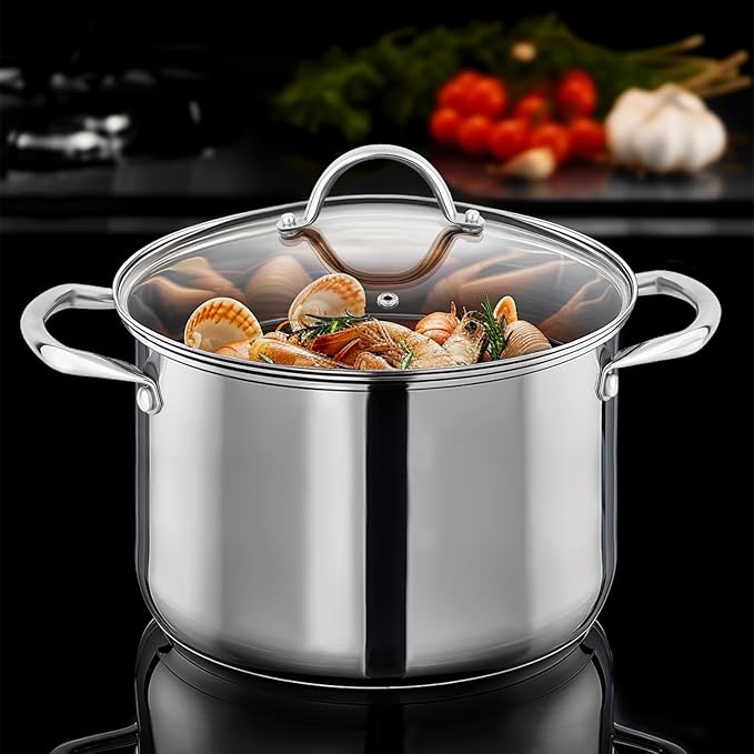 GreatChef Stock Pot Stainless Steel for Cooking Riveted Handle, Heavy Duty Vessel,Induction Compatible All Cooktops in Use, Dishwasher & Oven Safe (14 Quart)