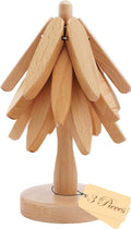 Wooden Tree Trivets for Hot Dishes, 3 Wooden Trivet + 1 Stand Natural Wooden Coaster for Hot Dishes, Pot, Bowl, Teapot, Hot Pot Holders, 3 Foldable Christmas Tree-Shaped Trivets