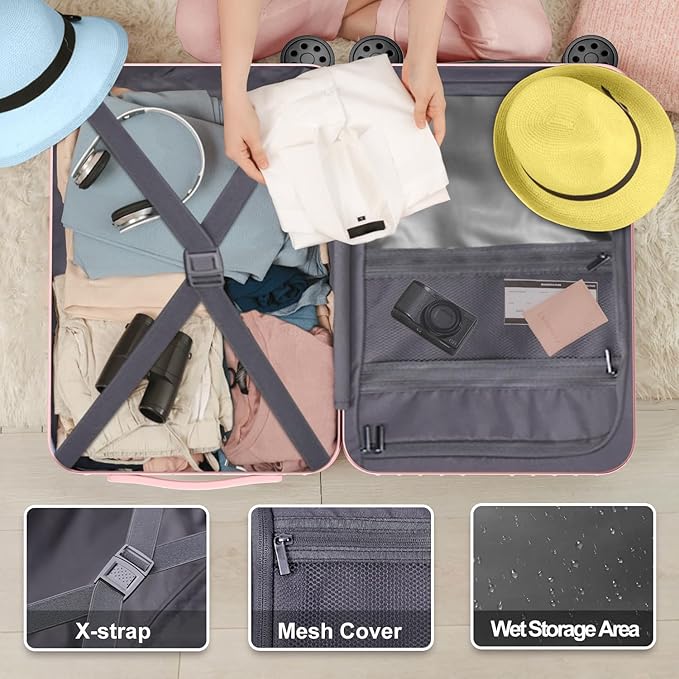 Krute 28 inch Luggage with Cup Holder Checked Suitcases with Charging Port TSA Approved PC+ABS Hardside Luggages