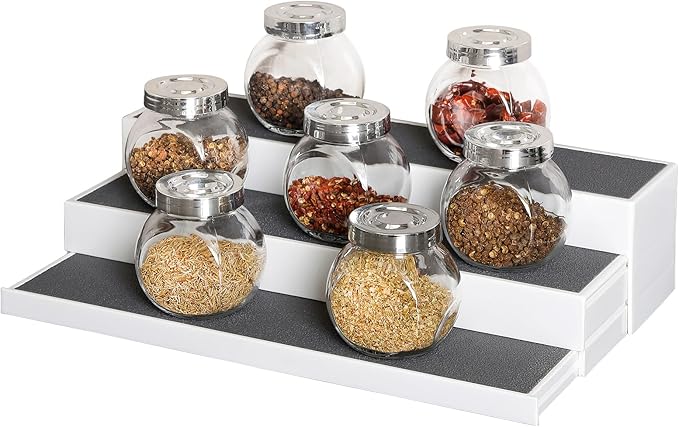 Spice Rack Organizer, Non-Skid 3-Tier Expandable Spice Rack For Cabinet, Tiered Spice Shelf, Kitchen Organizers and Storage, Seasoning Organizer, Pantry Organization, Bathroom, Countertop