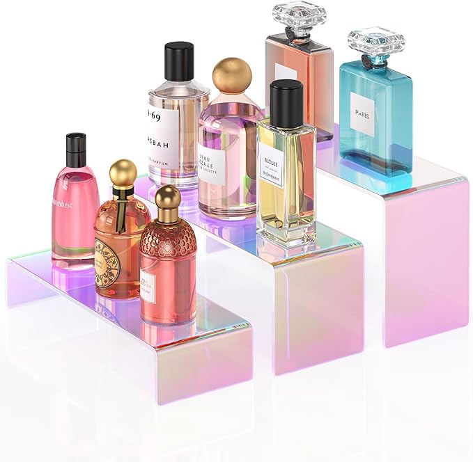 3Pcs Iridescent Acrylic Riser Display Stands, Acrylic Risers for Display for Food Risers Dessert Cupcake, Jewellery, Collectibles, Puppets, Anime Characters, Characters acrylic risers