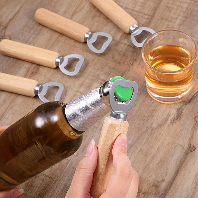 20 Pcs Bottle Opener Bulk with Wooden Handle, Stainless Steel Heavy Duty Engravable Wood Beer Opener for Party Bar Restaurant Kitchen Festivals