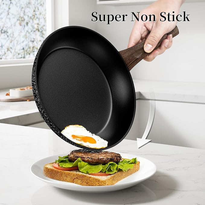 Innerwell Non Stick Frying Pan, Frying Pan Nonstick Egg Pan Non Toxic, Small Skillet Pans Omelette Pan, Induction Compatible, PFOA Free Healthy Pans(8 Inch, Black)
