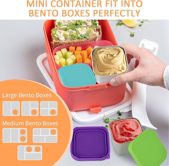 6oz Stainless Steel Sauce Containers with Lids, Leakproof Reusable Salad Dressing Containers for Lunch Boxes Picnics Travel, Dishwasher Safe Food Storage. 6 pcs