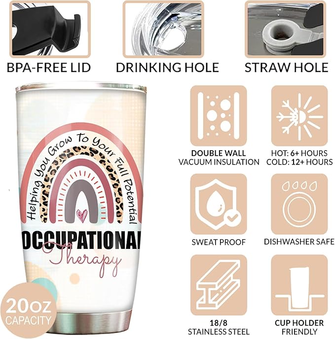 Occupational Therapy Tumbler 20oz - with Straw and Lid, Occupational Therapy Appreciation Gifts For Women Men, OT Therapist Coffee Cup For Assistant Coworker Work Accessories
