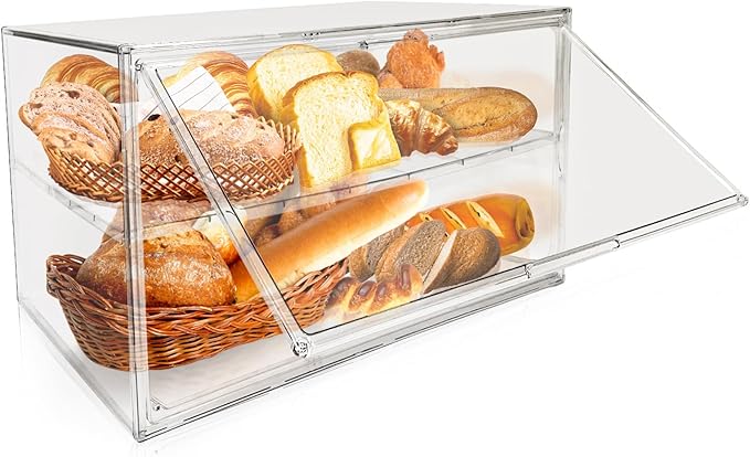 Extra Large 19.7"X14.6"X11.6" Clear Bread Box for Kitchen Counter, Acrylic Pastry Display Case Stackable Storage Container Plastic Bakery Display Case with Magnetic Door