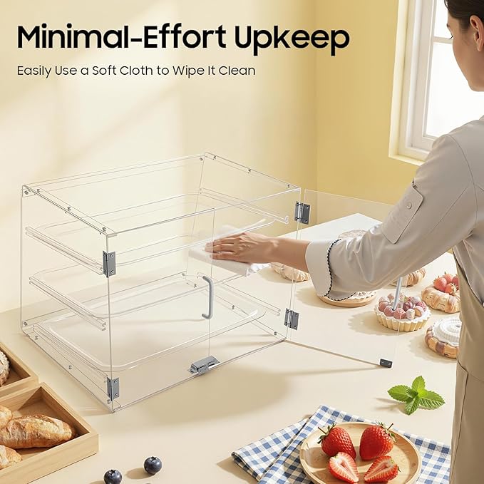 Pastry Display Case, 3-Layer Bread Box For Kitchen Countertop, Clear Bread Storage Container with Magnetic Door, Large Bread Holder Bakery Display Case for Bagel Muffins, 21.3x17.3x16.5 Inch