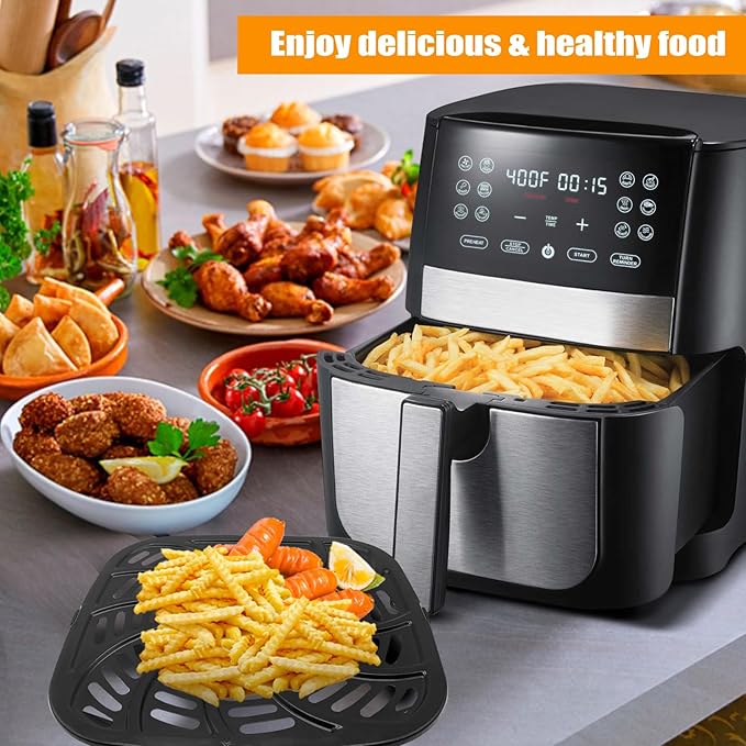 Air Fryer Grill Pan for Gourmia GAF856 GAF826 Air Fryer, Nonstick 9.8''*9.8'' Square Air Fryer Replacement Parts Accessories Rack Tray Grill Plate Crisper Plate for Gourmia 8QT Air Fryer