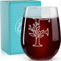 On The Rox Drinks Monogrammed Gifts For Women and Men - Letter A-Z Initial Engraved Monogram Stemless Wine Glass - 17 Oz Personalized Wine Gifts For Women and Men (F)