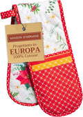 Maison d' Hermine Double Oven Mitt (7" x 35") 100% Cotton Heat Resistant BBQ Cooking Gloves with Loop for Thanksgiving Christmas Decorations Baking Cooking Handling Hot Pan (Poinsettia Christmas)