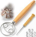 13 Inch Danish Dough Whisk with Bread Lame – 304 Stainless Steel Dough Whisk with Smooth Wooden Handle for Easy Sourdough & Bread Mixing