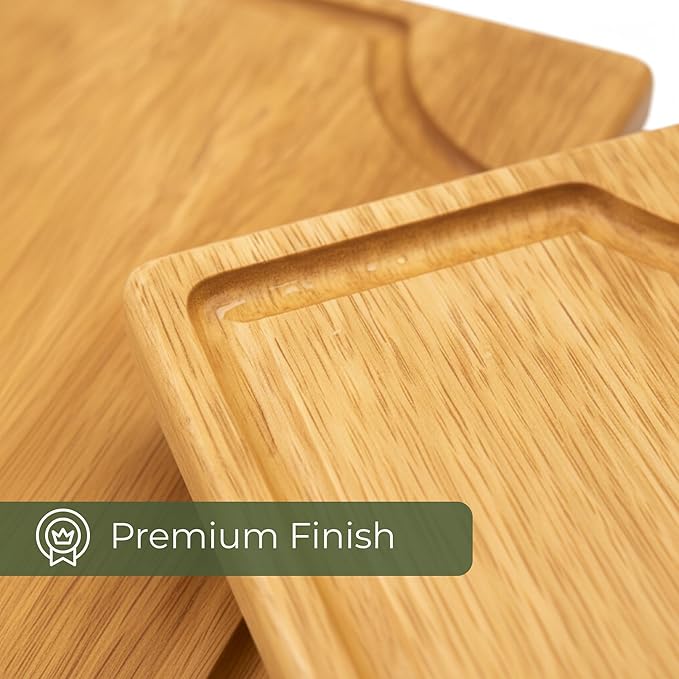 3-Piece Wooden Cutting Board Set with Juice Grooves, Acacia Wood Chopping Boards for Kitchen Prep and Charcuterie Serving, Eco Friendly Multi Size Cutting Boards with Built-in Handles (Natural)