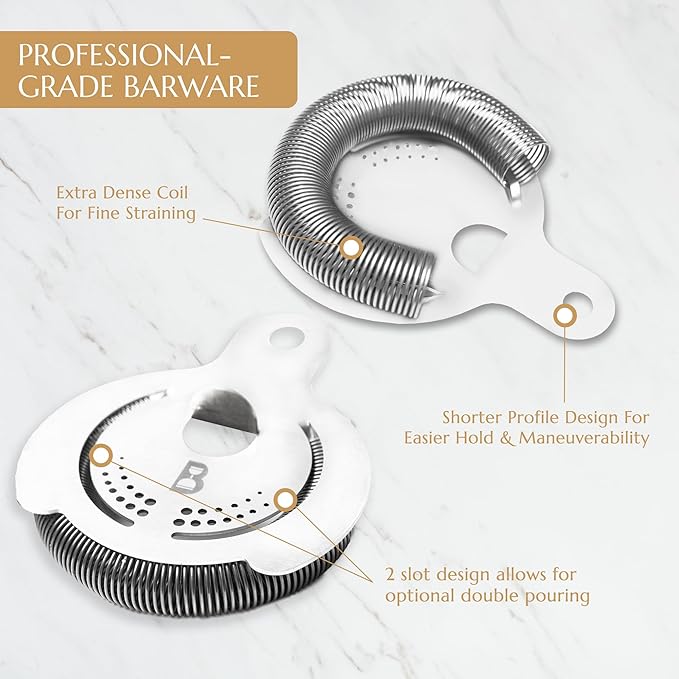 Hawthorne Strainer by Bull in China In Matte White - Made In USA - High Density Spring Cocktail Strainer for Boston Shakers and Mixing Glasses for Bars & Bartenders