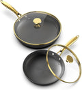 imarku Non Stick Frying Pans, Frying Pan with Lid 2Pcs - 10 Inch and 12 Inch Long Lasting Nonstick Frying Pan Cast Iron Skillets, Frying Pans Nonstick with Lid, Chrismas Gifts for Women and Men