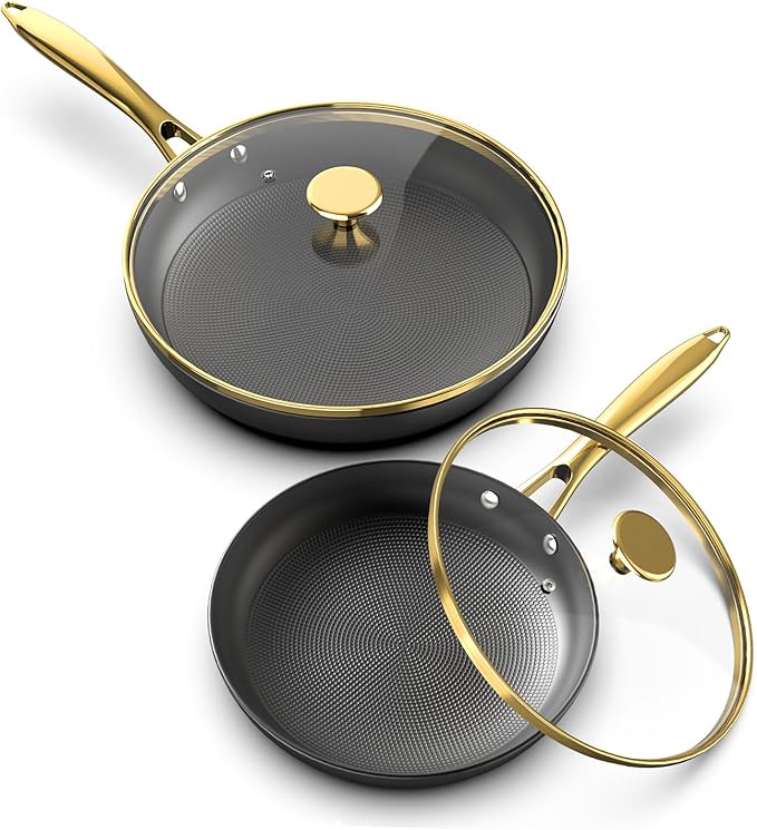 imarku Non Stick Frying Pans, Frying Pan with Lid 2Pcs - 10 Inch and 12 Inch Long Lasting Nonstick Frying Pan Cast Iron Skillets, Frying Pans Nonstick with Lid, Chrismas Gifts for Women and Men
