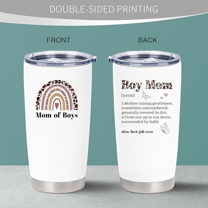 Boy Mom Christmas Gifts 20oz Stainless Steel Tumbler, Boy Mom Mothers Day Gift, Boys Moms Gifts for Women, Gift for New Moms of Baby Boys