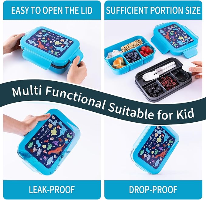 Leak-Proof, 8-Compartment Bento-Style Lunch Box - Ideal Portion Sizes for Ages 6 +, Durale, Drop-Proof, Dishwasher Safe, & Made with BPA-Free Materials(Blue)