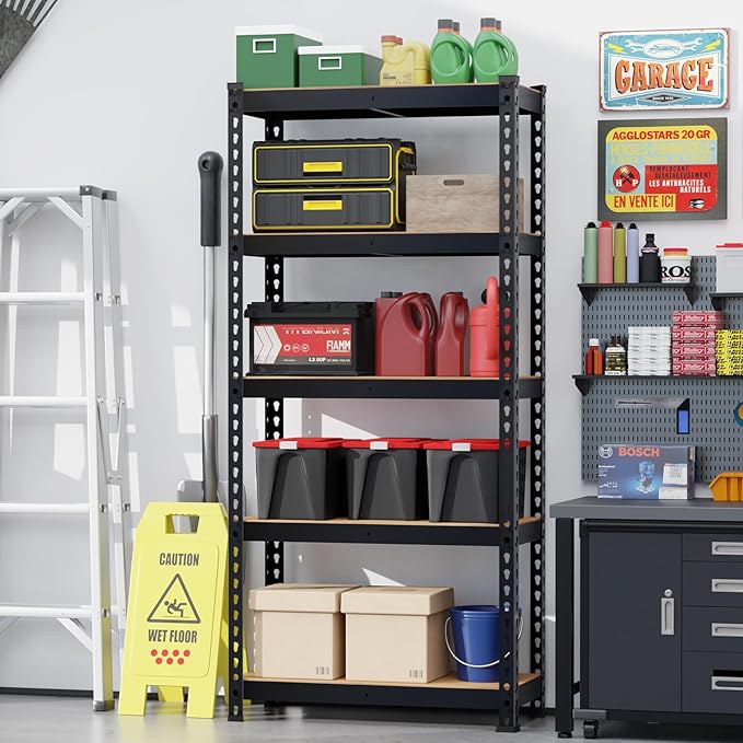 Storage Shelves 5 Tier Garage Shelving Heavy Duty Storage Rack, Adjustable Metal Shelving Unit, Garage Shelves for Basement Warehouse Pantry, 1930LBS, 72" H x 35.4" W x 15.7" D, Black