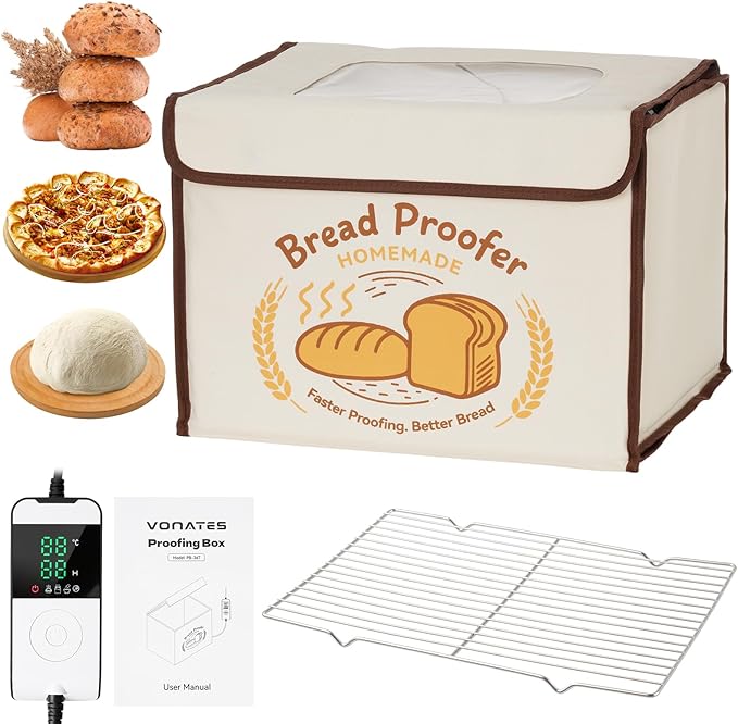Folding Bread Proofing Box with Temp Control (50-113℉) & 48H Timer, Sourdough Proofer Box with Stainless Steel Rack, Preset Modes Dough Proofer Box for Sourdough, Making Bread, Yogurt, Pizza, Kombucha