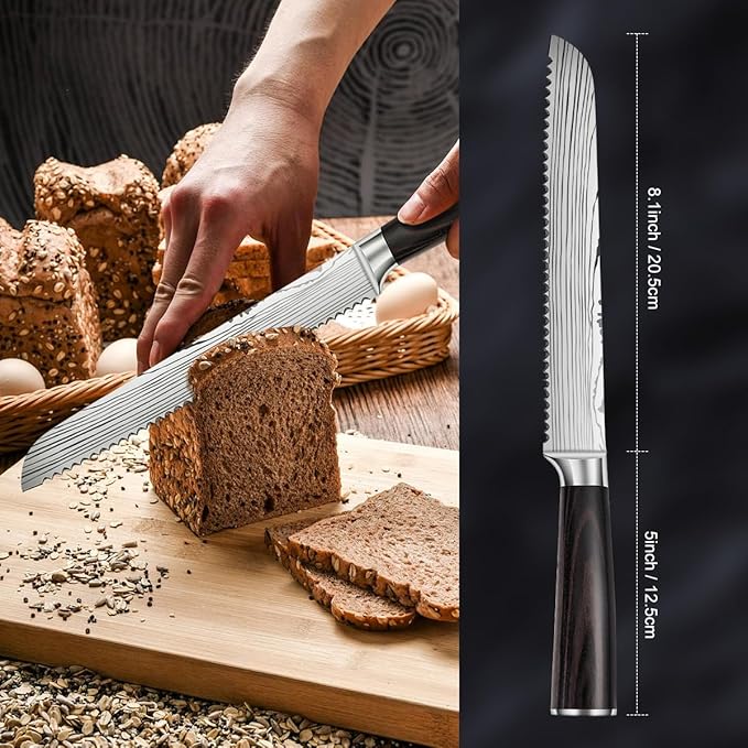 1-Piece Premium Japanese Kitchen Knife Set - Imperial Collection, Laser Damascus Pattern, 440A Stainless Steel Ultra Sharp for Fast Cutting (Redwood 1M)