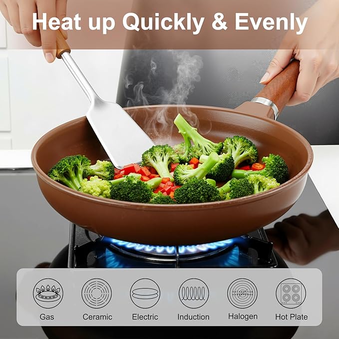 Pure Ceramic Frying Pan, Nonstick 10 Inch Ceramic Skillet (Crafted From Natural Clay Minerals Through Firing), PFAS-Free, Non Toxic/No Coatings Cooking Pan, Induction Pan (Brown)