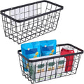 2 Pack Hanging Wall Basket Organizer Over the Cabinet Door Wire Baskets for Organizing -Space-Saving Hanging Baskets for Organizing Wall Mount Storage,No Drilling Adhesive Wall Storage Basket, Black